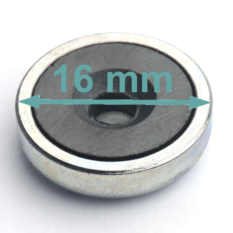 Gövde içinde mıknatıs, çap 16 mm, havşa başlı vida için delikli, ferrit