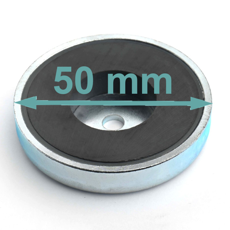 Magnet v ohišju, premer 50 mm, z odprtino za vijak z ravno glavo, ferit