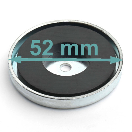 Magnet v puzdre, priemer 52 mm, s otvorom pre skrutku s plochou hlavou, feritový