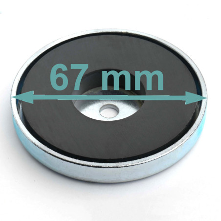Aimant en boîtier, diamètre 67 mm, avec alésage pour vis à tête plate, ferrite