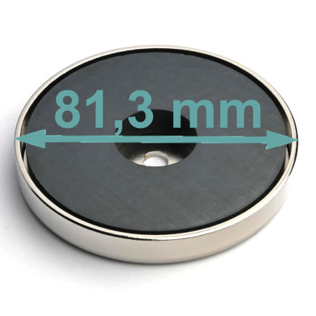 Mágnes házban, átmérő 81,3 mm, furattal lapos fejű csavarhoz, ferrites