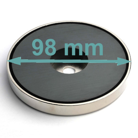 Magnet in housing, diameter 98 mm, with bore for flat head screw, ferrite