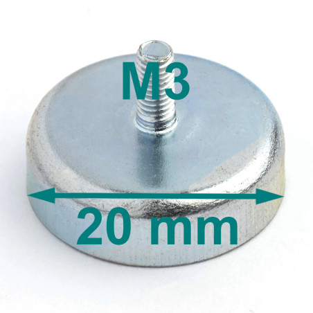 Magneet, diameter 20 mm, M3 buitendraad, ferriet