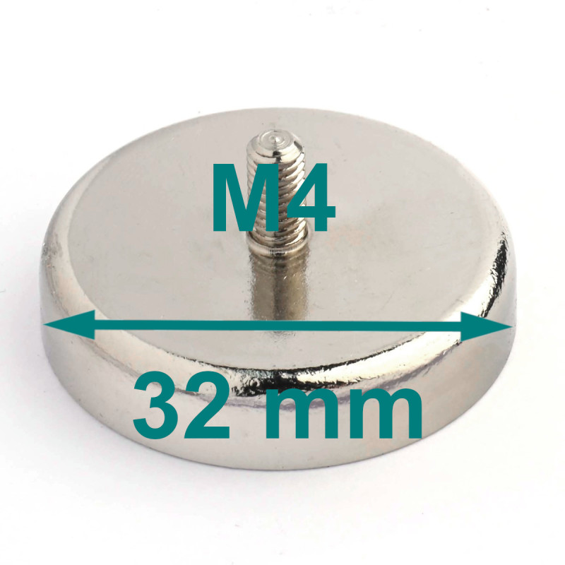 Mıknatıs, çap 32 mm, M4 dış dişli, ferrit