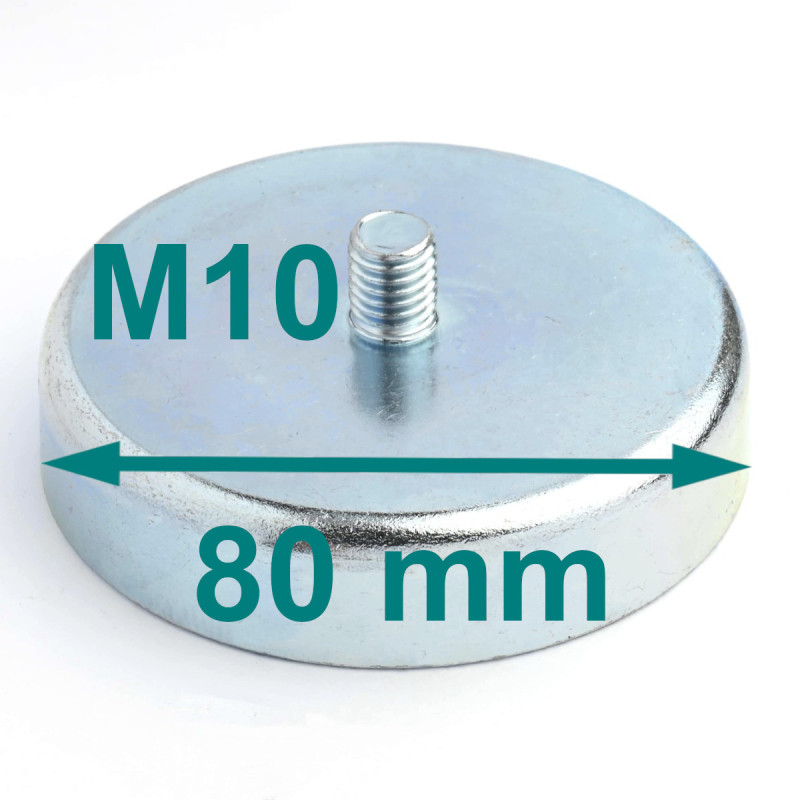 Mıknatıs, çap 80 mm, M10 dış dişli, ferrit