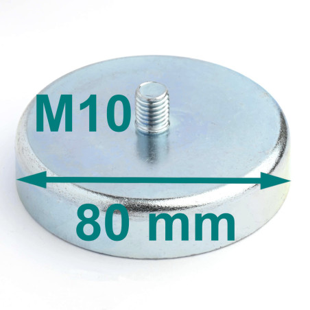 Магнит, диаметър 80 mm, външна резба M10, ферит