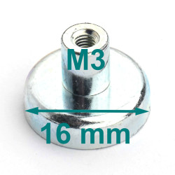 Magnet v ohišju, premer 16 mm, z vijačnim nastavkom M3 - ferit