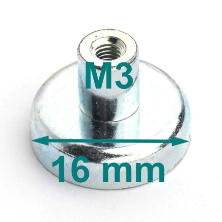 Magnet i hölje, diameter 16 mm, med skruvhylsa M3 - ferrit