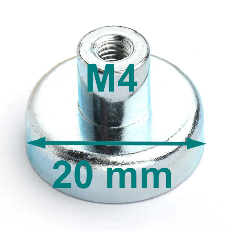 Magnet v pouzdře, průměr 20 mm, se šroubovou objímkou M4 - feritový