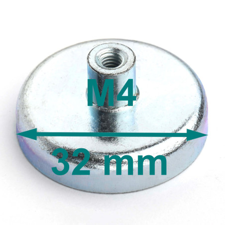Magneetti kotelossa, halkaisija 32 mm, ruuvipesällä M4 - ferriittiä