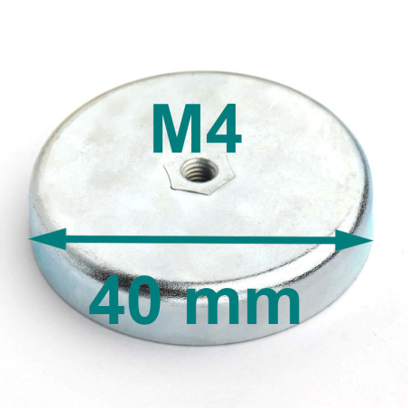 Магнит, диаметър 40 mm, вътрешна резба M4, височина 8 mm, ферит