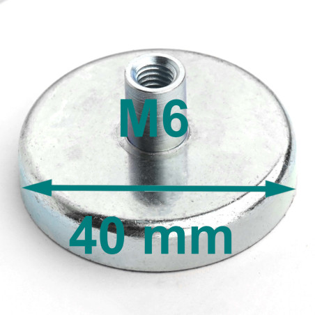 Magnet i hölje, diameter 40 mm, höjd 19,5 mm, med skruvhylsa M6 - ferrit