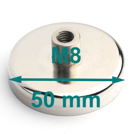 Magnete in custodia, diametro 50 mm, con zoccolo a vite M8 - ferrite