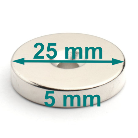 D25 x d7,5/4,5 x 5 / N38 - Neodimio magnetas (NdFeB)