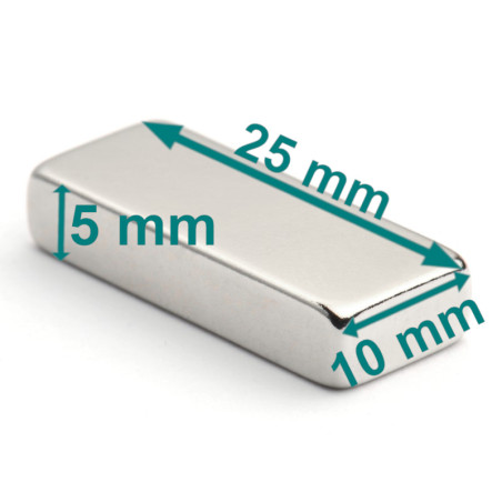 25 x 10 x 5 / N38 - Aimant en néodyme (NdFeB)