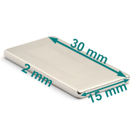 30 x 15 x 2 / N38 - Magnete al neodimio (NdFeB)