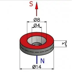 D14 x d8/4 x 3 / N35 - NdFeB (neodymium) magnet