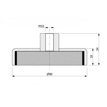 HM 80 x 18 x M10 in x 34 / F - ferrite pot magnet